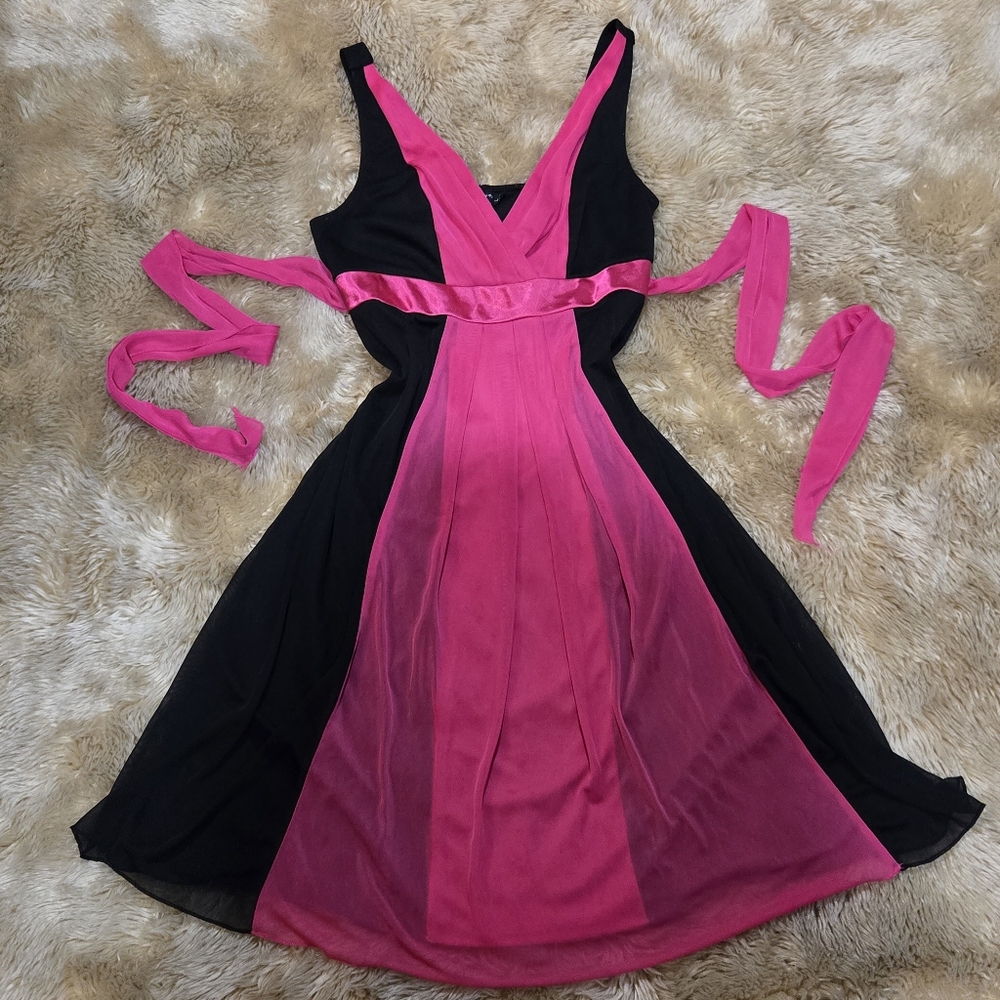 vintage Y2K Ruby Rox black hot pink chiffon overlay sleeveless dress Large